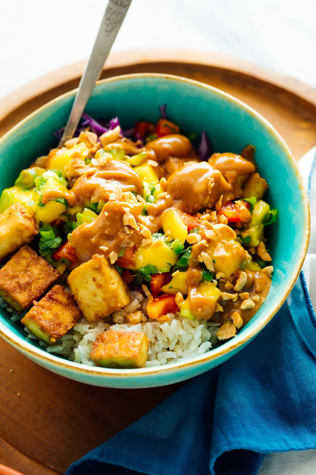 Mango Burrito Bowls with Crispy Tofu