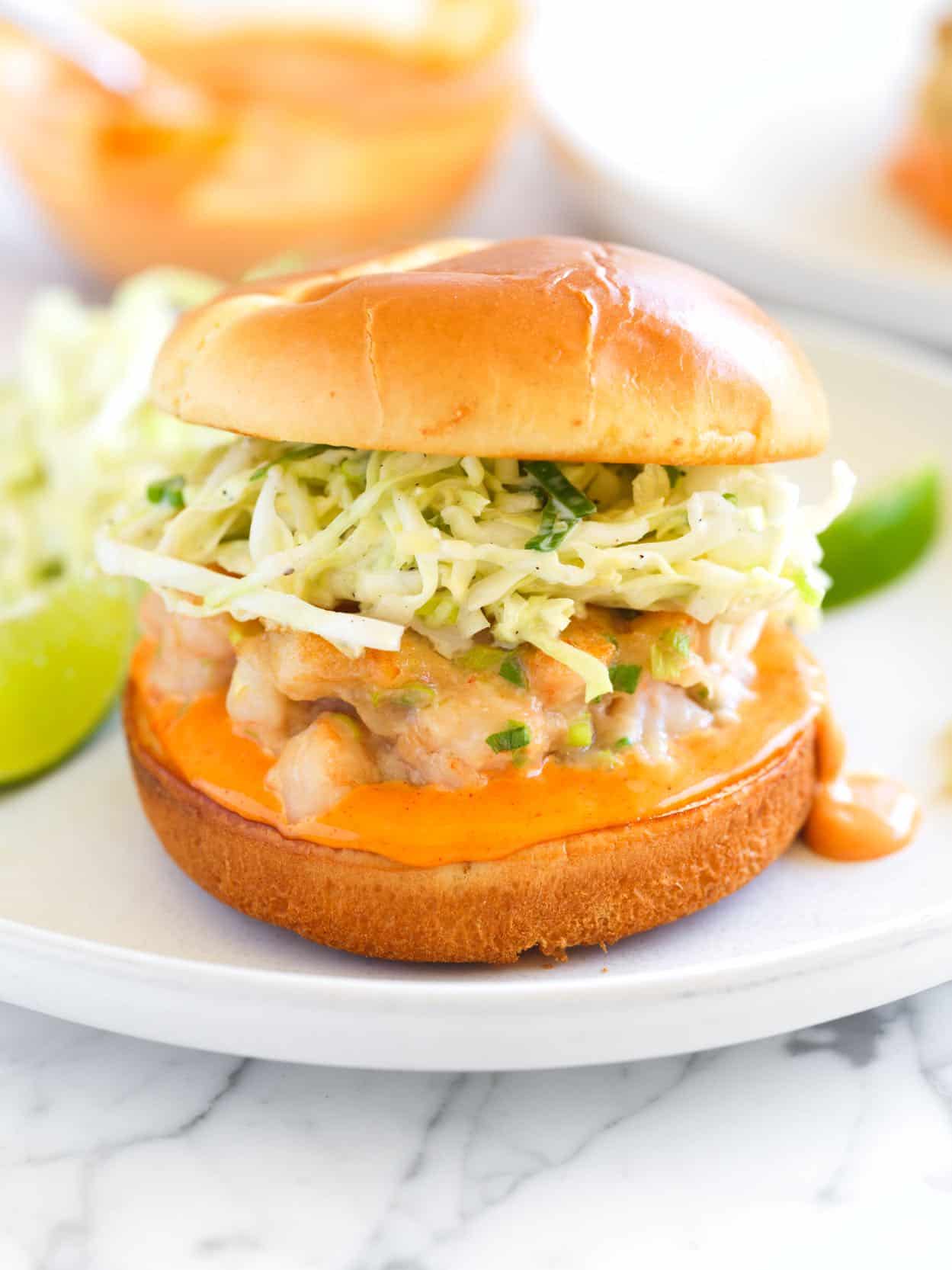 Shrimp Burgers with Lime Slaw