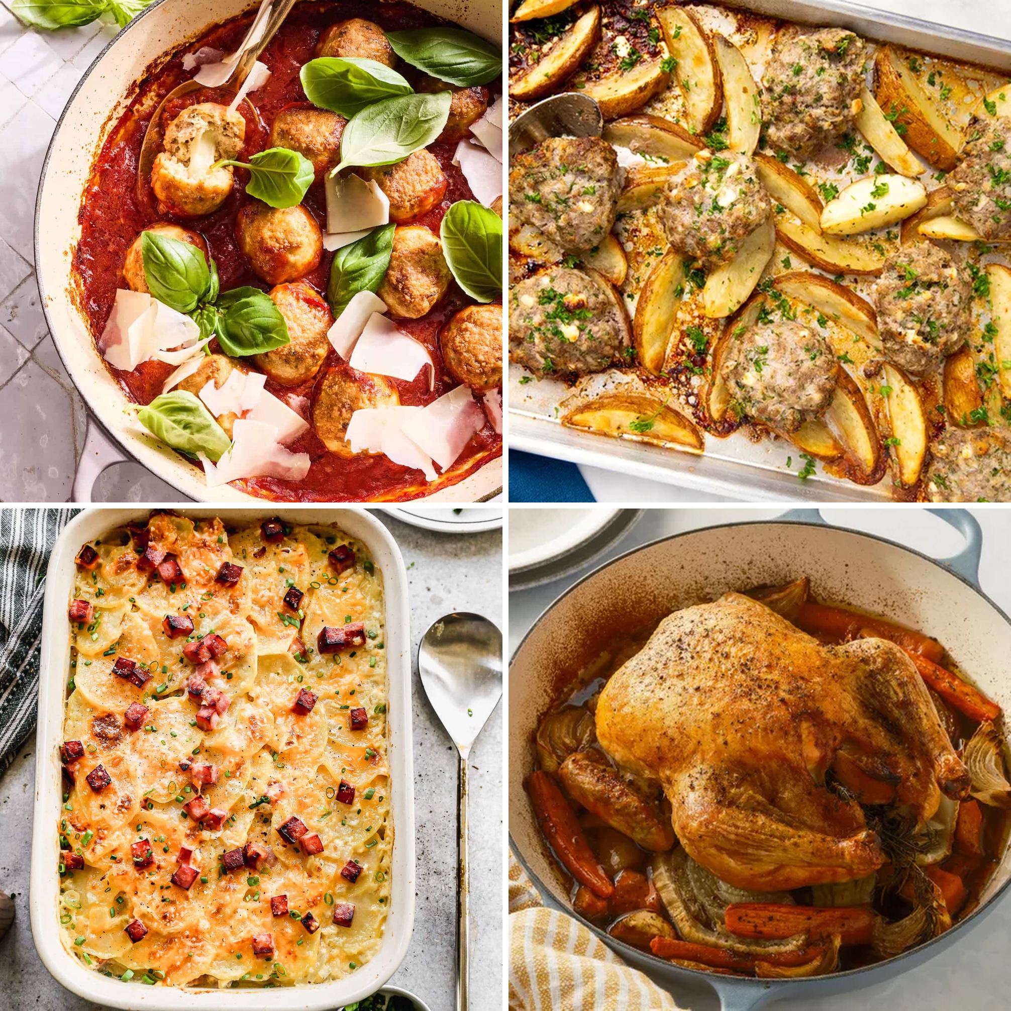 Chicken Parm Meatballs, Greek Sheet Pan, Scalloped Potatoes, and a Roast Chicken